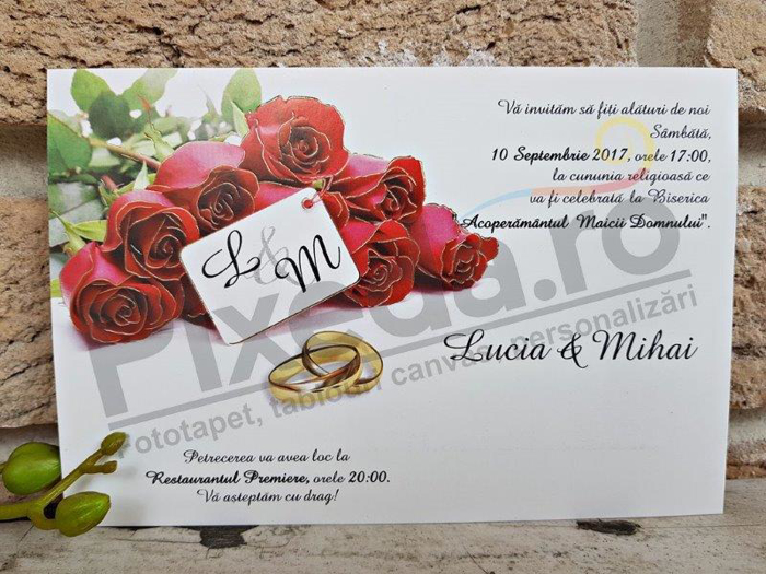 Imagine Invitatii nunta 2653 buchet de trandafiri rosii