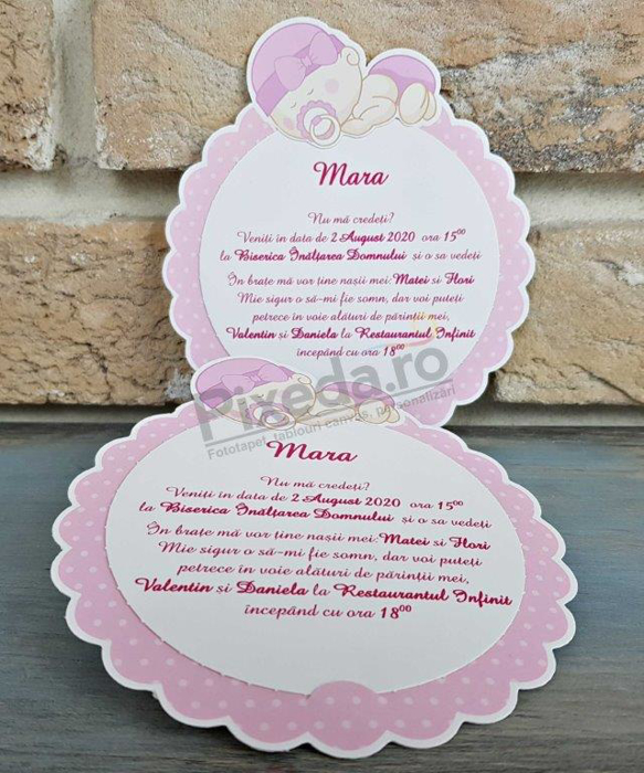 Imagine Invitatii de botez 8053 roz cu model floare