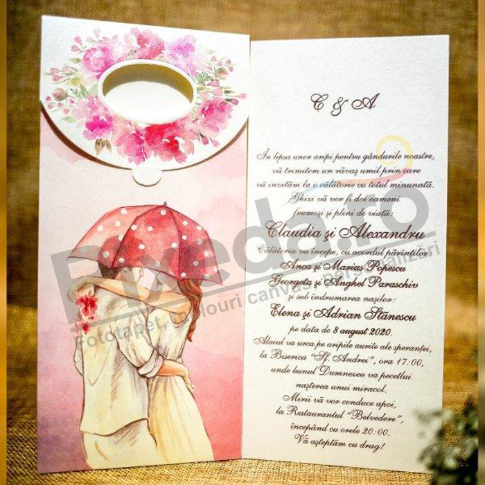 Imagine Invitatii nunta 5006 indragostiti sub umbrela