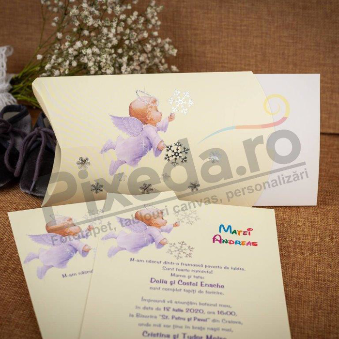 Imagine Invitatii de botez 141 fulgi de zăpadă și îngeraș
