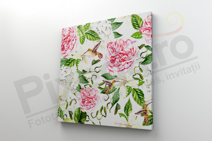 Imagine Tablou canvas flori PX 22025 colibri pe flori roz