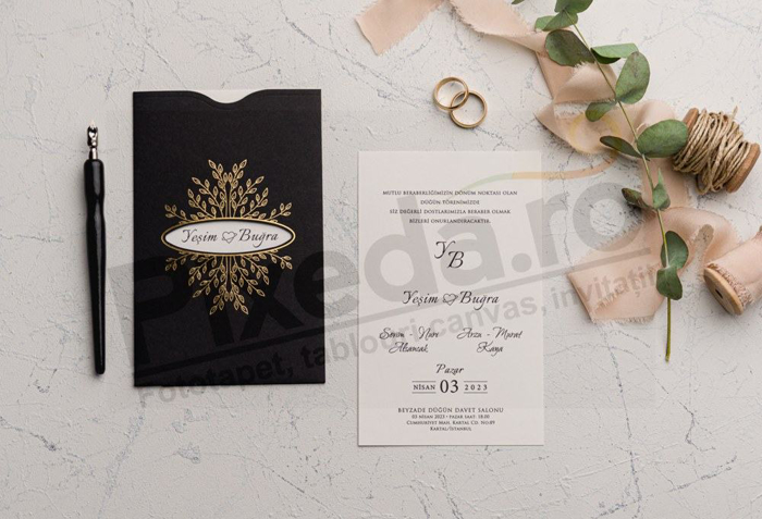 Imagine Invitatii nunta 9122 negru auriu