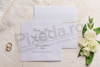 Imagine Invitatii nunta 9128 model floral alb relief