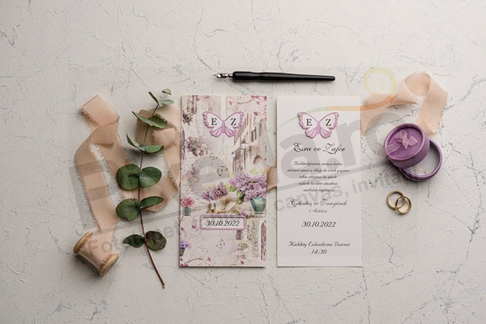 Imagine Invitatii nunta 9131 design romantic si fluturas