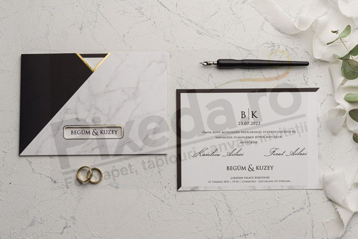 Imagine Invitatii nunta 9152 alb si negru clasic