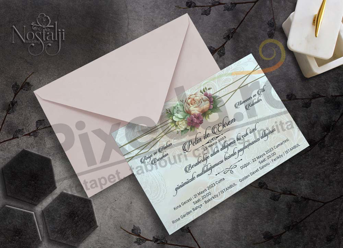 Imagine Invitații nuntă 9034 roz pastel dantelat