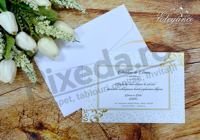 Imagine Invitații nuntă 989 alb și auriu imperial