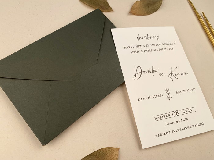 Imagine Invitații nuntă 12258 cu plic verde și design elegant